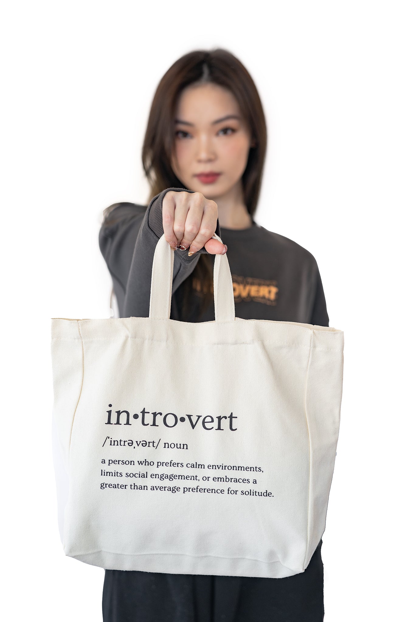Canvas Tote Bag with Printed Black Introvert Logo | Unisex